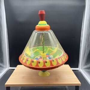 Vintage Made in USA Ohio Art Push Spinning Ball Top Animals